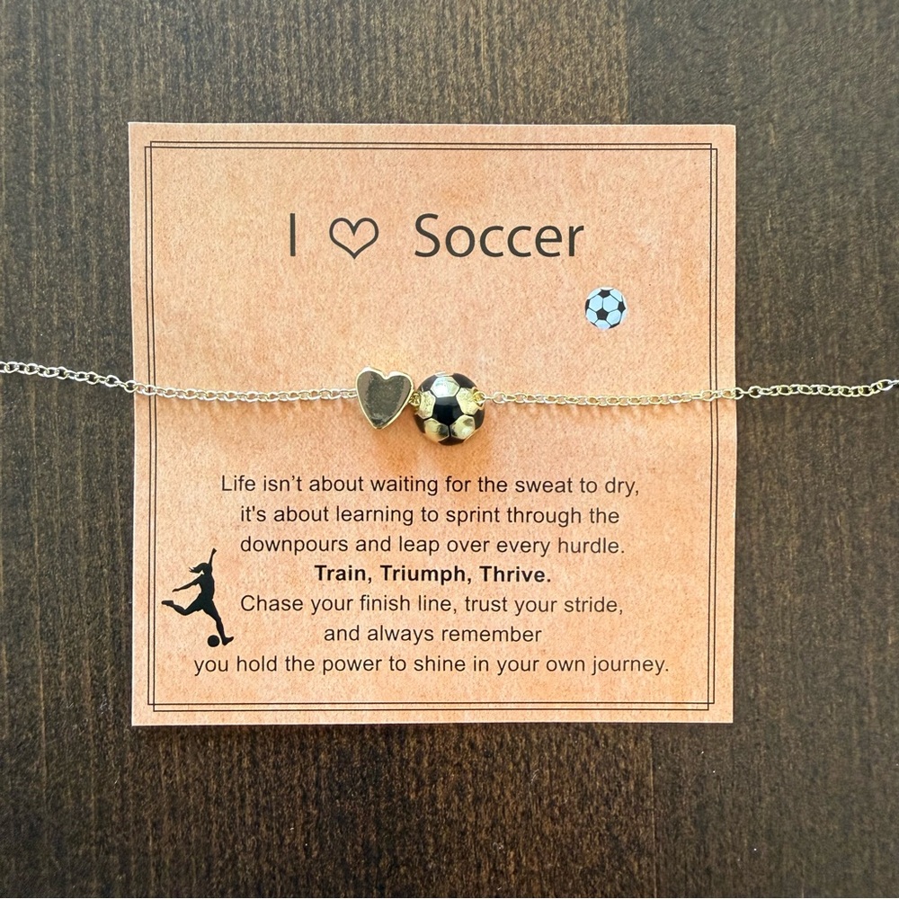 Soccer Ball & Heart necklace - Gold tone and Black NEW gift with card